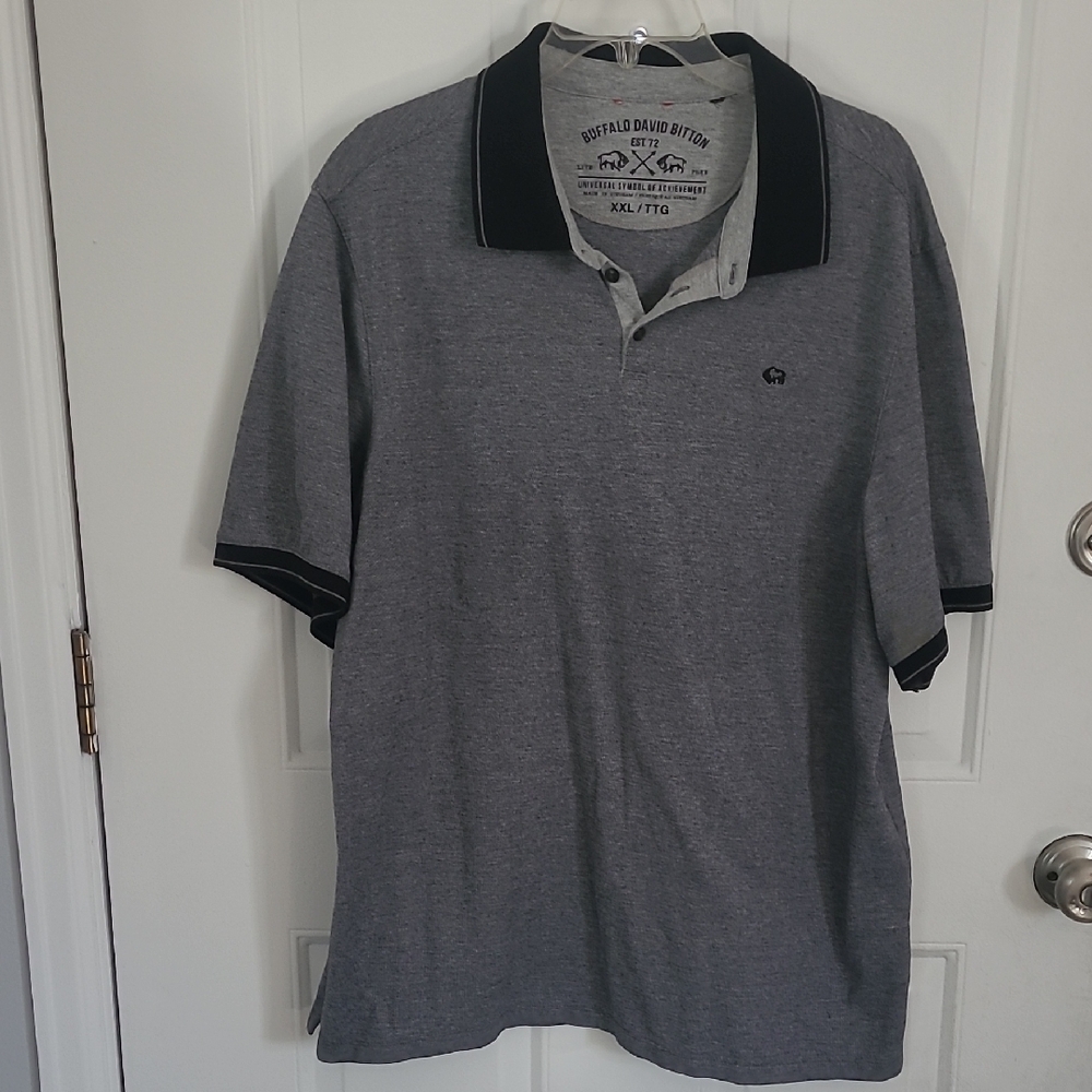 Mens Shirt Size XXL Buffalo David Bitton Gray Polo with Black Contrast Collar